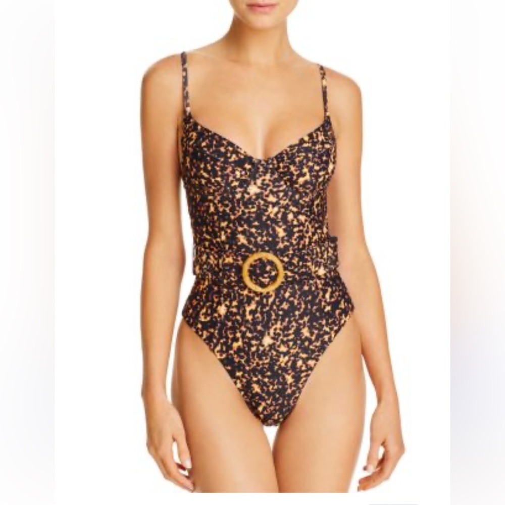 Weworewhat Black&Gold Designer One Piece Swimsuit & Bamboo Belt.  Size S